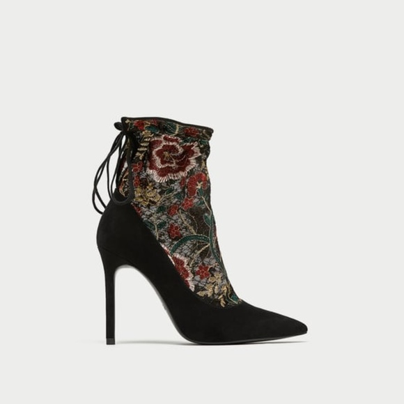 Zara Shoes - ZARA EMBROIDERED STOCKING-STYLE HIGH HEEL BOOTS